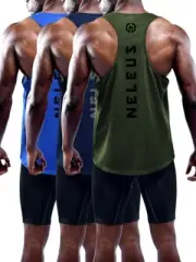 NELEUS Men's 3 Pack Dry Fit Y-Back Muscle Tank Top (Olive Green,blue,navy) 3XL