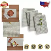 Elegant Set of 4 Avocado & White Linen Dinner Napkins - 20x20 Handcrafted