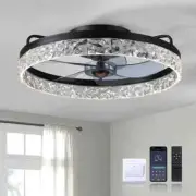 FANNEHONNE 19.6 in. LED Indoor Black Crystal Flush Mount Fan w/Light Dimmable