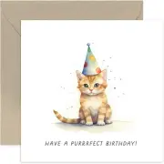 Old English Co. Kitten Party Hat Funny Birthday Card for Him or Her - 'Purrrfect