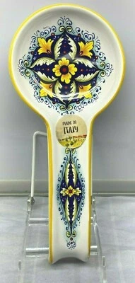 Nova Deruta Spoon Rest Italy White Blue Yellow NWT New 11"