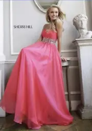 Sherri Hill Dress Size 0 AU 4 Strawberry strapless long formal Prom Wedding