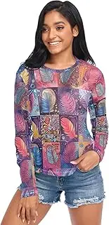 [RPLIFE] Ramadan Crescent Gold Womens Mesh Long Sleeve Top, Rave Long Sleeve Top