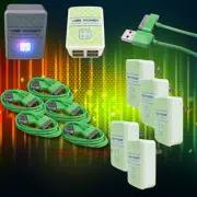 5X 4 USB PORT POWER ADAPTER+3FT CABLE CHARGER DATA GREEN IPHONE IPOD TOUCH IPAD