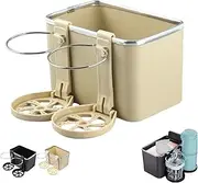 Strengthenk Car Armrest Storage Box with 2 Cup Holders, Car Center Console Organizer, Multifunctional Console Side Organizer with Foldable Cup Holder(Beige)