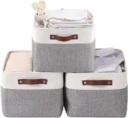 Large Nursery Storage Basket Set 3 Pack Foldable Canvas Fabric Collapsible
