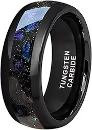 [TUTISS] 8mm Black Tungsten Rings for Men Women Outer Space Nebula Galaxy Gemstone Purple Amethyst Inlay Engagement Wedding Band Polished Comfort Fit