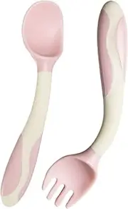 Baby Fork and Spoon - Baby Feeding Utensils | Bendable First Stage Infants Ladle, Tot Twisting Scoop and Fork, Ergonomic Grip Learning Tools for Meals, Weaning Cutlery for Kids