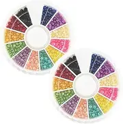 2 Boxes Nail Art Colorful Pearl Beads 3mm, Beauties Factory 12 Mixed Colors Round Flatback 3D Pearls