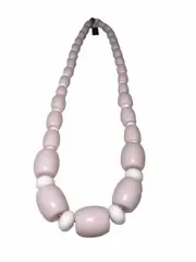 VTG Pink Barrel Bead & White Lucite Graduated 24.5” Necklace NEW NWT NOS