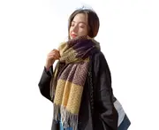 S40 200cm Yellow Lattice Imitation Cashmere Scarf Thickened Warm Shawl with Dual-use Scarves Female Evening Dresses