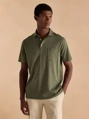 Joules Emmett Khaki Green Soft Cotton Short Sleeve Polo Shirt with Pocket (Q61267) | $58
