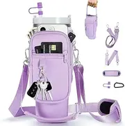 Water Bottle Holder with Strap for Stanley Cup 30oz 40oz Tumbler, Water Bottle Carrier Bag Stanley Cup Accessories with Phone Pocket, Carabiner, Hand Strap, Straw Cover