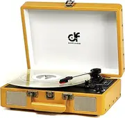 Vintage Bluetooth Suitcase Record Player with Built-in Speakers, 3 Speed Portable Turntable with USB Vinyl Audio Recorder RCA AUX-in & Headphone Jack (Yellow, 2023 New Version)