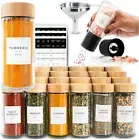 24 Glass Spice Jars with Label, round Bamboo Spice Jar Set, Seasoning Containers