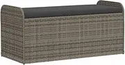 vidaXL Grey Poly Rattan Storage Bench with Cushion - Outdoor Loveseat with Under-Seat Storage and Washable Cover for Garden, Patio