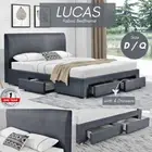 Priceworth Bed Frame with 4 Drawers Polyester Upholstery Modern Grey