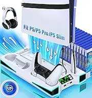 PS5 Stand, PS3 Slim Cooling Station with 3-Level Cooling Fan, RGB PS5 Slim Stand with Controller Charging Station for Playstation 3 Console, PS5 Accessories for PS3 Skins with 3 Charger Port
