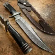 custom handmade damascus steel 13" bowie knife resin handle with damascus clip