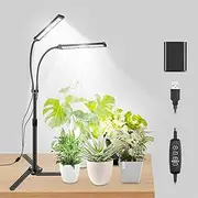 Grow Lights for Indoor Plants, Full Spectrum LED Tabletop Plant Lights for Indoor Growing, Dual-Head Gooseneck Plant Lamp with 5 Dimmable & Auto On/Off 4/8/12/18H Timer, Height Adjustable 9.8-25''