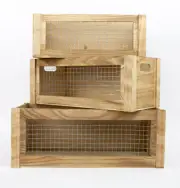 Wooden Nesting Crates - Boxes w/Wire Mesh Window - Sets of 3 or Cases of 4 Sets