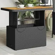 90x55x71 cm Poly Rattan and Acacia Wood Extendable Garden Dining Table, Black - Outdoor Patio Coffee & Dining Versatility