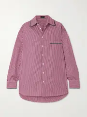 [Etro] Etro - Velvet-trimmed Striped Cotton-poplin Shirt - Red - IT38 IT 38 Red