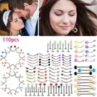 110Pcs Piercing Kit Body Piercing Set with Belly Tongue Nose Eyebrow Lip·-·