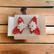 Vintage Avon Sequin Sparkle Earrings Red White Pierced Stud 1991