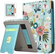 DMLuna Stand Case for Kobo Clara BW (Model N365) / Kobo Clara Colour (Model N367) 6" 2024 Release, Hands-Free Stand Premium Leather Cover with Auto Sleep/Wake, Hand Strap and Card Slot, Hill Flower