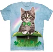 The Mountain Kitten in a Leprechaun Hat Lucky Irish T-Shirt Graphic T — Size XL