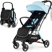 BABY JOY Lightweight Baby Stroller, Compact Travel Pram for Airplane, Infant Toddler Stroller w/Adjustable Backrest & Canopy, Storage Basket, Self Standing Gravity Fold, Aluminium Frame (Blue)