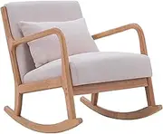 Comfort Glider Rocking Chair - Cotton-Linen Upholstery, Cozy Backrest, Sturdy Rubberwood Frame - Ideal for Living Room & Bedroom (White) KeYJ