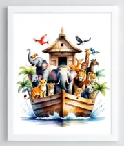 Nursery Wall Art Print, Noah's Ark Print, Kids Room, Baby Wall Decor Print #41