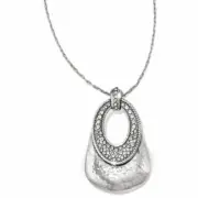 NWT Brighton LANIE Hammered Silver Swarovski Crystal Necklace MSRP $56