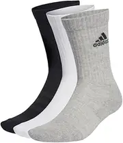 [adidas] EBB96 Men's Cushion Crew Socks, 3 Pairs Set, Medium Gray Heather/White/Black/Black (IA3951), Medium Grey Heather/White/Black/Black (IA3951), S