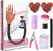 LIONVISON Nail Practice Hand for Acrylic Nails, Flexible Movable Fake Nail Hand for Nail Practice, Nails Wont' Fall off Nail Mannequin Hands for Beginners with 300pcs Nail Tips and Manicure Tools