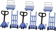 3 Sets Miniature Model Car Miniature Forklift Small Forklift Ornament Micro Landscaping Model Mini Hand Trolley Mini Warning Signs Tiny Platform Trolley Plastic Blue