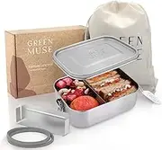 GREEN MUSE Stainless Steel Lunch Box 800 ml I Eco Lunch Box with 2 Compartments & Replacement Seal I Leak-Proof I Ideal for Nursery, School, Work and Travel