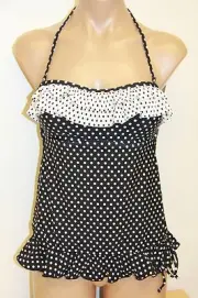 NWT Kenneth Cole Reaction Swimsuit Tankini Top Size S Black White Dots Strap
