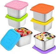 SOPHICO Stainless Steel Snack Containers for Kids, 6 oz Leak Proof Small Food Storage Container with Silicone Lid, 304 Metal Toddler Lunch Box for Daycare, School and Travel (6 Pack)