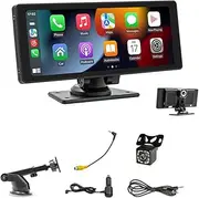 Portable Wireless Carplay Car Stereo with Dash Cam - 10.26In HD IPS Screen, Android Auto, 1080P Backup Camera, Bluetooth Spare Parts Accessories