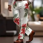 Men's Floral Print Flowers Dress Pants Trousers Suit Pants Mid Waist Casual Vacation Party Regular Fit Flat-Front Straight Leg Pants with Pockets Summer Spring