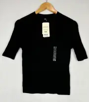 New UNIQLO Womens Pullover Black 100% Merino Wool Sweater Large L Jumper