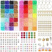 15000 Clay Beads for Jewelry Bracelet Necklace Making Kit, Flat Round Polymer Clay Beads with Elastic Strings Pendant Charms Kit