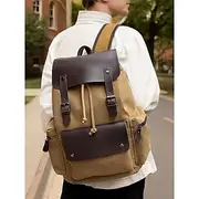 Men's Water-Repellent Canvas Backpack with Leather Accents – Vintage School Rucksack for College, Travel and Daily Commute
