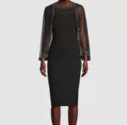 $452 Aidan Mattox Women's Black Beaded Column Midi-Dress Size 6