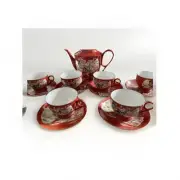 Vintage Art Deco Style Chinese Porcelain Tea/Coffee Cup & Saucer Set Of 6 With T