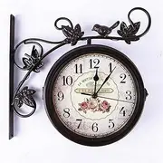 12 Inch Retro Wrought Iron Double-Sided Metal Wall Clocks Outside Silent Quartz Clock Wall Clock Outdoor Clock Decorative Wall Clock Indoor Outdoor Decoration