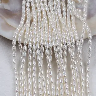 現貨3-4mm米形珍珠小珍珠正品天然淡水珍珠串diy項鍊手鍊